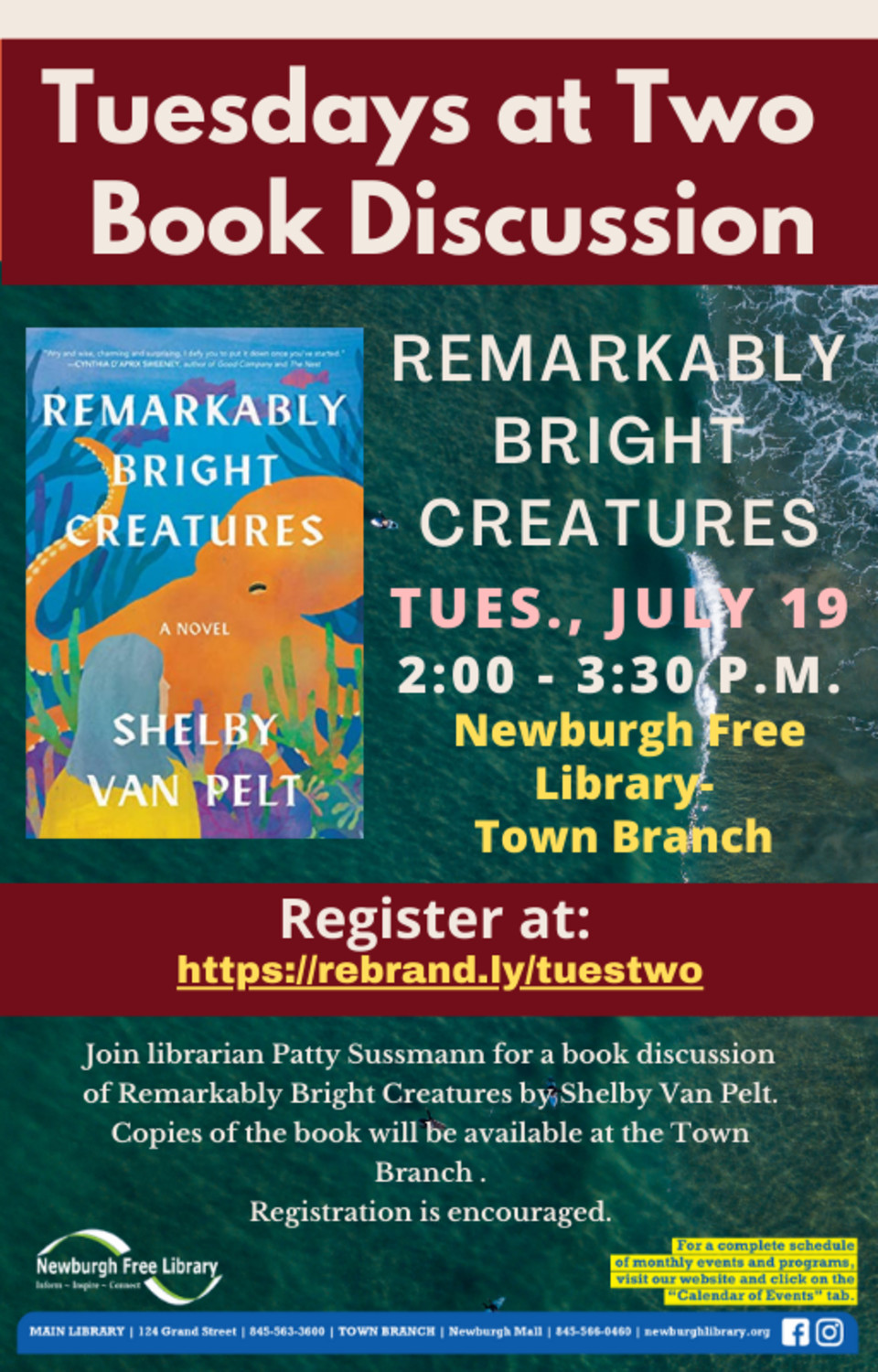 Tuesday At Two Book Discussion Remarkably Bright Creatures by Shelby